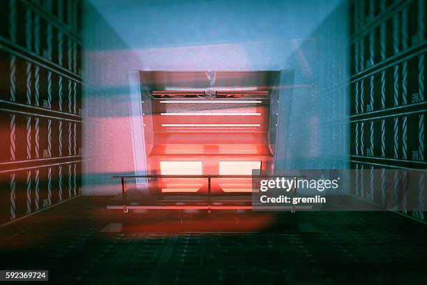 empty futuristic room with supercomputer console - ominous computer stock pictures, royalty-free photos & images