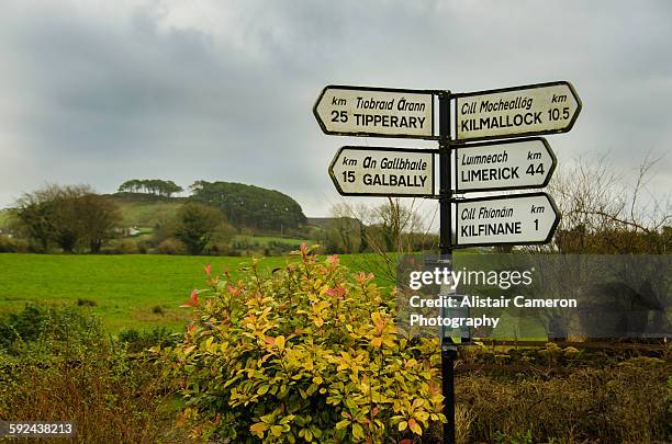 road sign in limerick, ireland - verwaltungsbezirk county limerick stock-fotos und bilder