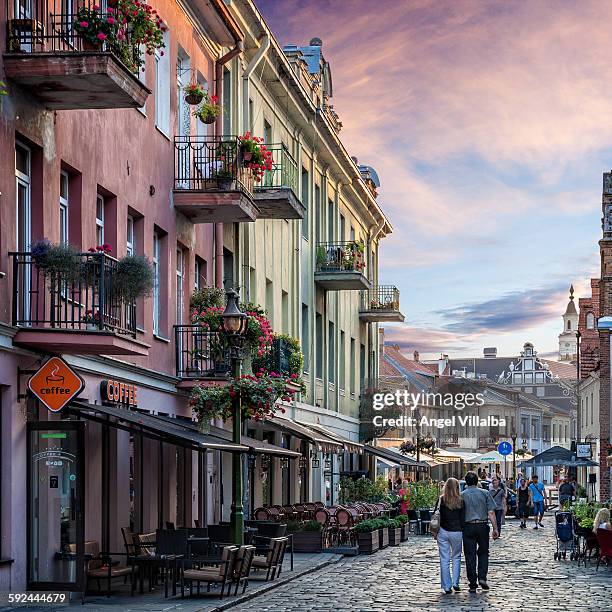 kaunas. walking down the street vilnius - lithuania stock pictures, royalty-free photos & images