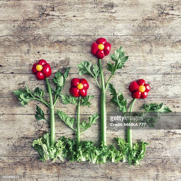 flowers made with peppers,celery,tomatoes & endive - curly endive stock pictures, royalty-free photos & images