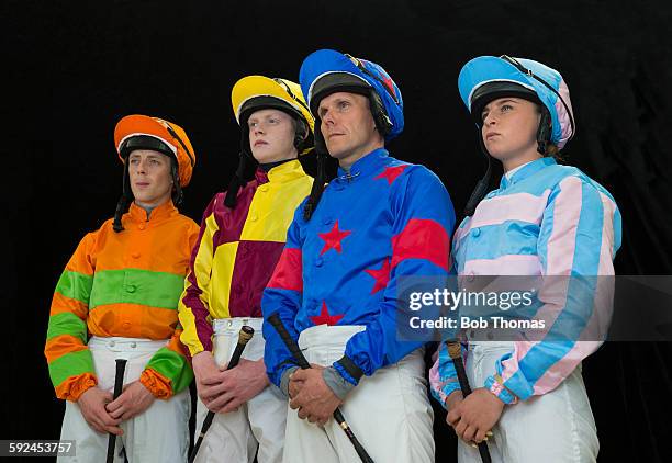 group of male and female jockeys - jockey pattern stock pictures, royalty-free photos & images