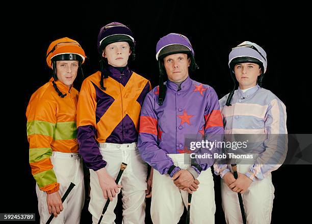 group of male and female jockeys - jockey silks stock pictures, royalty-free photos & images