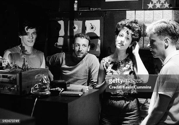 Stephen Morris, Peter Hook, Gillian Gilbert and Bernard Sumner of New Order at the Paradise Garage music venue in New York City, United States, 7th...