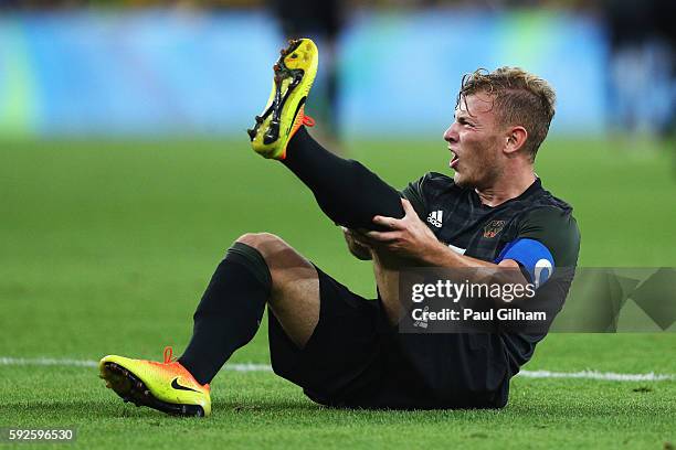 Maximilian Meyer of Germany reacts during the Men's Football Final between Brazil and Germany at the Maracana Stadium on Day 15 of the Rio 2016...