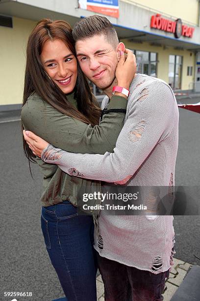 Joey Heindle and his girlfriend Justine Dippl attend the Kinderhospiz Charity Open Air at Helvetiaparc on August 20, 2016 in Gross-Gerau, Germany.