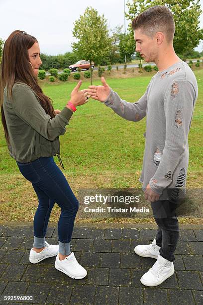 Joey Heindle and his girlfriend Justine Dippl attend the Kinderhospiz Charity Open Air at Helvetiaparc on August 20, 2016 in Gross-Gerau, Germany.