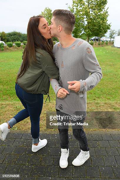 Joey Heindle and his girlfriend Justine Dippl attend the Kinderhospiz Charity Open Air at Helvetiaparc on August 20, 2016 in Gross-Gerau, Germany.