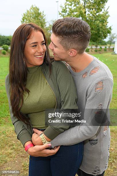 Joey Heindle and his girlfriend Justine Dippl attend the Kinderhospiz Charity Open Air at Helvetiaparc on August 20, 2016 in Gross-Gerau, Germany.