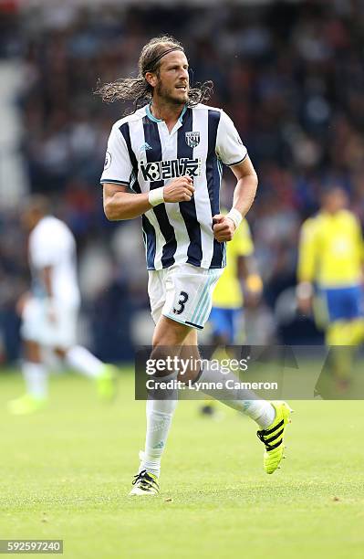 Jonas Olsson of West Bromwich Albion during the Premier League match between West Bromwich Albion and Everton at The Hawthorns on August 20, 2016 in...