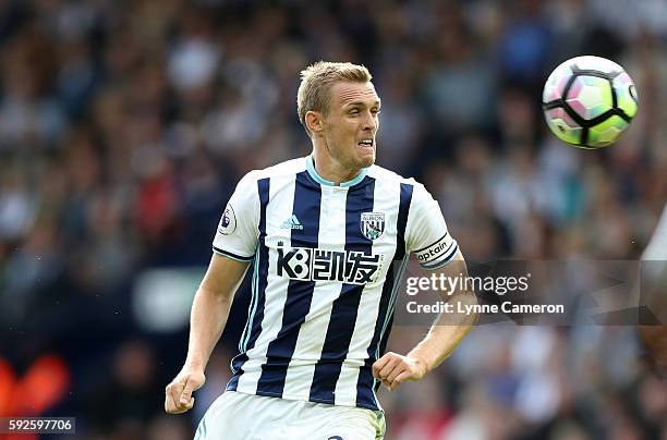 Darren Fletcher of West Bromwich Albion wears the new Captain's armband during the Premier League match between West Bromwich Albion and Everton at...