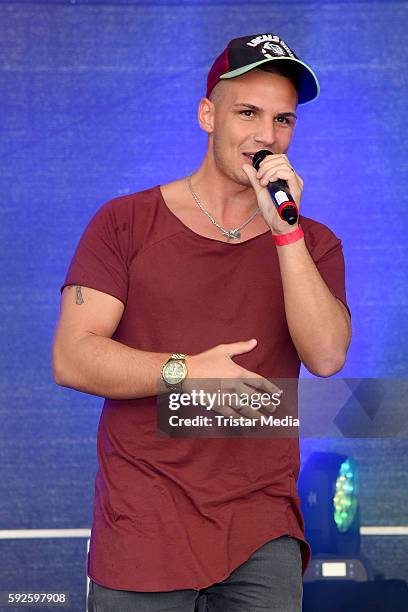 Pietro Lombardi performs at the Kinderhospiz Charity Open Air at Helvetiaparc on August 20, 2016 in Gross-Gerau, Germany.