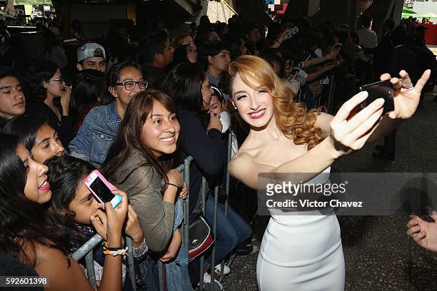 Cecilia de la Cueva takes selfies with fans during the Nickelodeon Kids' Choice Awards Mexico 2016 at Auditorio Nacional on August 20, 2016 in Mexico...