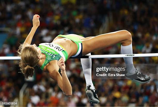 Airine Palsyte of Lithuania competes during the Women's High Jump Final on Day 15 of the Rio 2016 Olympic Games at the Olympic Stadium on August 20,...