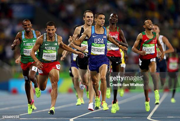 Matthew Centrowitz of the United States leads Taoufik Makhloufi of Algeria during the Men's 1500 meter Final on Day 15 of the Rio 2016 Olympic Games...