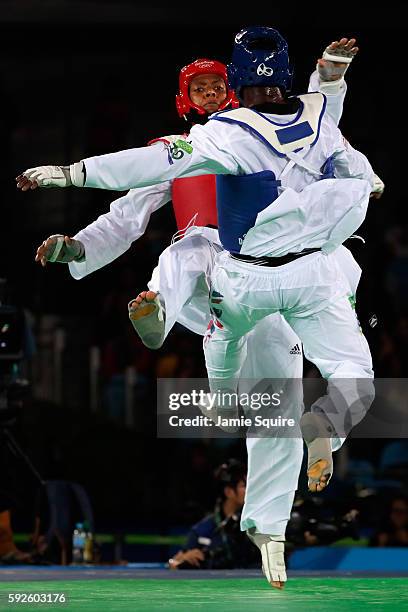 Mahama Cho of Great Britain competes against Maicon Siqueira of Brazil during the Men's +80kg Bronze Medal contest on Day 15 of the Rio 2016 Olympic...