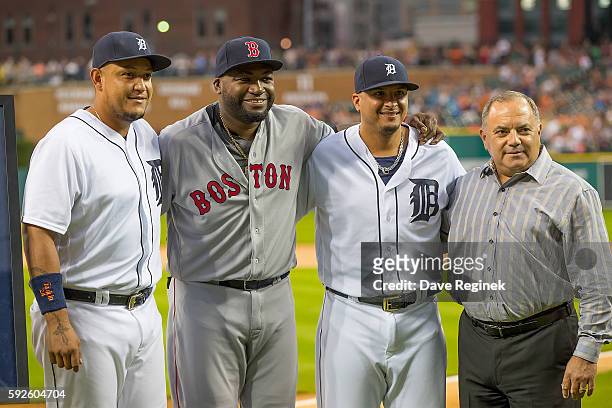 Miguel Cabrera of the Detroit Tigers, David Ortiz of the Boston Red Sox, Victor Martinez and Executive Vice President of Baseball Operations &...