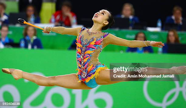 Yeon Jae Son of Korea competes during the Women's Individual All-Around Rhythmic Gymnastics Final on Day 15 of the Rio 2016 Olympic Games at the Rio...