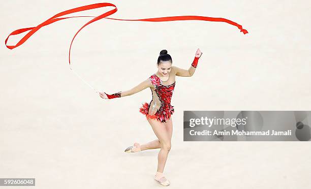 Yeon Jae Son of Korea competes during the Women's Individual All-Around Rhythmic Gymnastics Final on Day 15 of the Rio 2016 Olympic Games at the Rio...