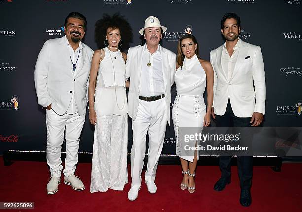 Actor/comedian George Lopez, drummer Cindy Blackman, recording artist Carlos Santana, actress Eva Longoria and actor Adam Rodriguez attend the Padres...