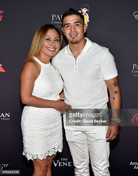 Vicky Rios and her husband, boxer Brandon Rios attend the Padres Contra El Cancer's 16th annual "El Sueno de Esperanza" celebration at The Venetian...