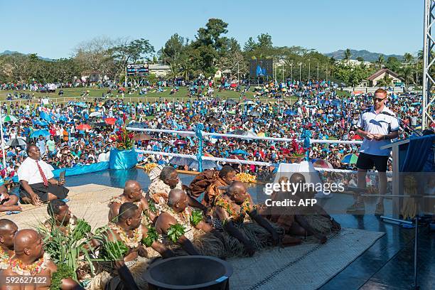 England-born coach Ben Ryan arrives at a welcome party for Fiji's Olympic gold-medal-winning men's sevens rugby team on their return from Rio, at...