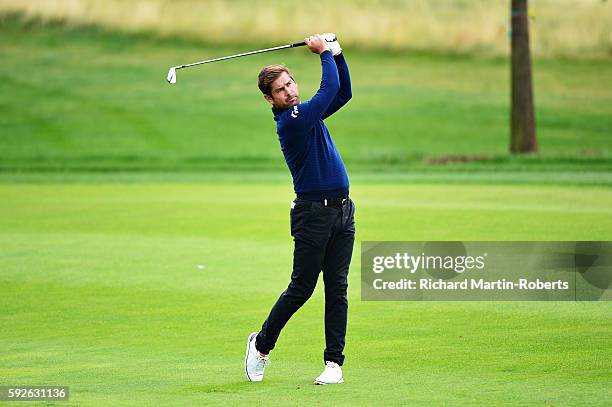 Robert Rock of England takes his third shot on the 1st hole during day four of the D+D REAL Czech Masters at Albatross Golf Resort on August 21, 2016...