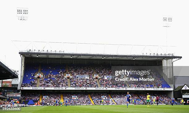 Empty seats are seen in the Sir Alf Ramsey stand during the Sky Bet Championship match between Ipswich Town and Norwich City at Portman Road on...