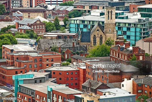 sheffield innercity aerial view - silentfoto sheffield stock pictures, royalty-free photos & images