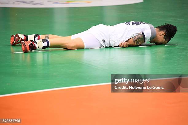 Alexandra Lacrabere of France during the Women's Handball Gold medal match between France and Russia at Future Arena on Day 15 of the Rio 2016...