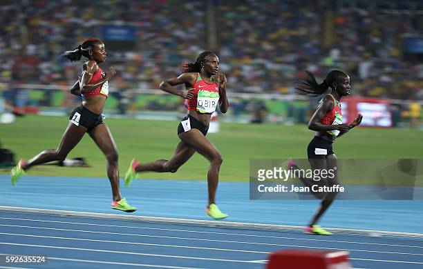 Mercy Cherono, Hellen Onsando Obiri and Vivian Jepkemoi Cheruiyot of Kenya compete in the Women's 5000m on day 14 of the Rio 2016 Olympic Games at...