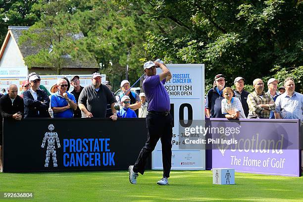 Mike Harwood of Australia in action during the final round of the Prostate Cancer UK Scottish Senior Open played over the Fidra Course, Archerfield...