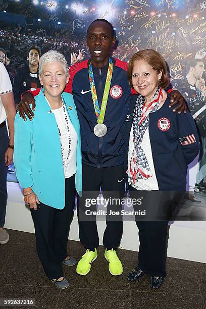 Administrator of the U.S. EPA Gina McCarthy, U.S. Olympian Paul Kipkemoi Chelimo and Ambassador Liliana Ayalde, U.S. Mission to Brazil pose for a...