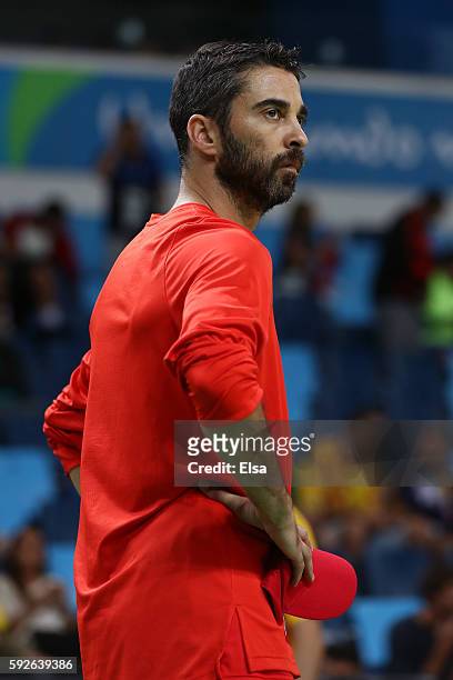 Juan-Carlos Navarro of Spain looks on prior the Men's Bronze medal game on Day 16 of the Rio 2016 Olympic Games at Carioca Arena 1 on August 21, 2016...