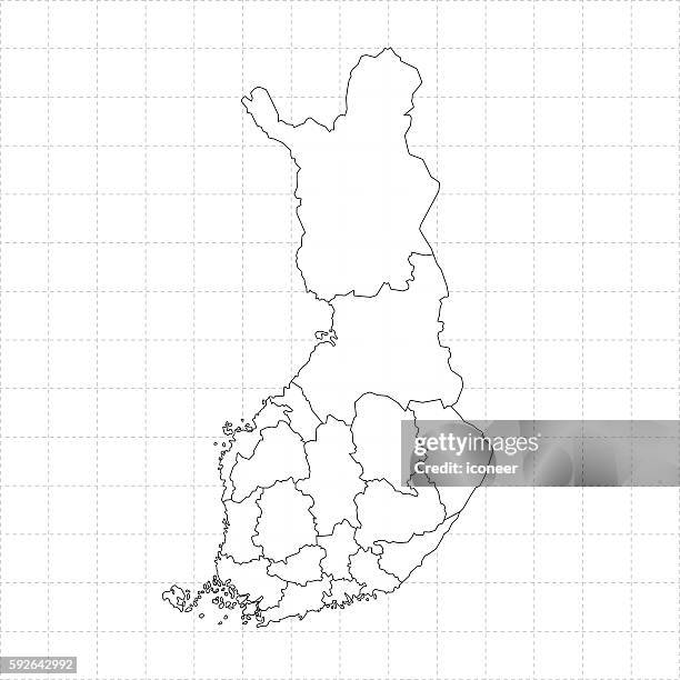 finland outline map on white background with grid - finland map stock illustrations