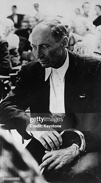 German executioner Johann Reichhart appearing in court as part of the denazification process following his work during World War Two, Munich, August...