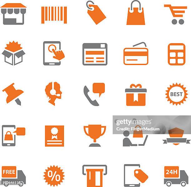shopping icon set - buy online pick up in store stock illustrations