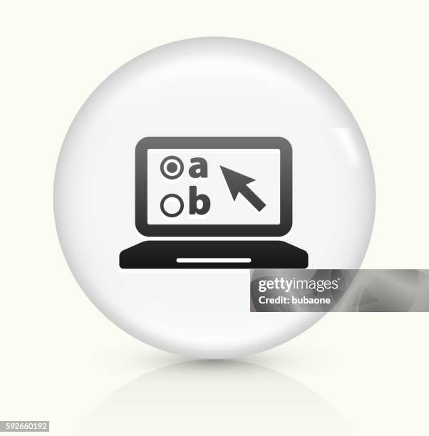 laptop and online testing icon on white round vector button - failed school test stock illustrations