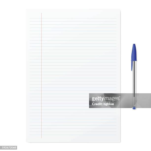 白いバックゴランドに青いボールペンが付いた白い紙 - ボールペン点のイラスト素材／クリップアート素材／マンガ素材／アイコン素材