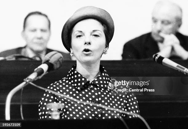 Isabel Martinez de Peron, wife of President Juan Peron of Argentina, speaking at a press conference in Geneva, June 24th 1974.