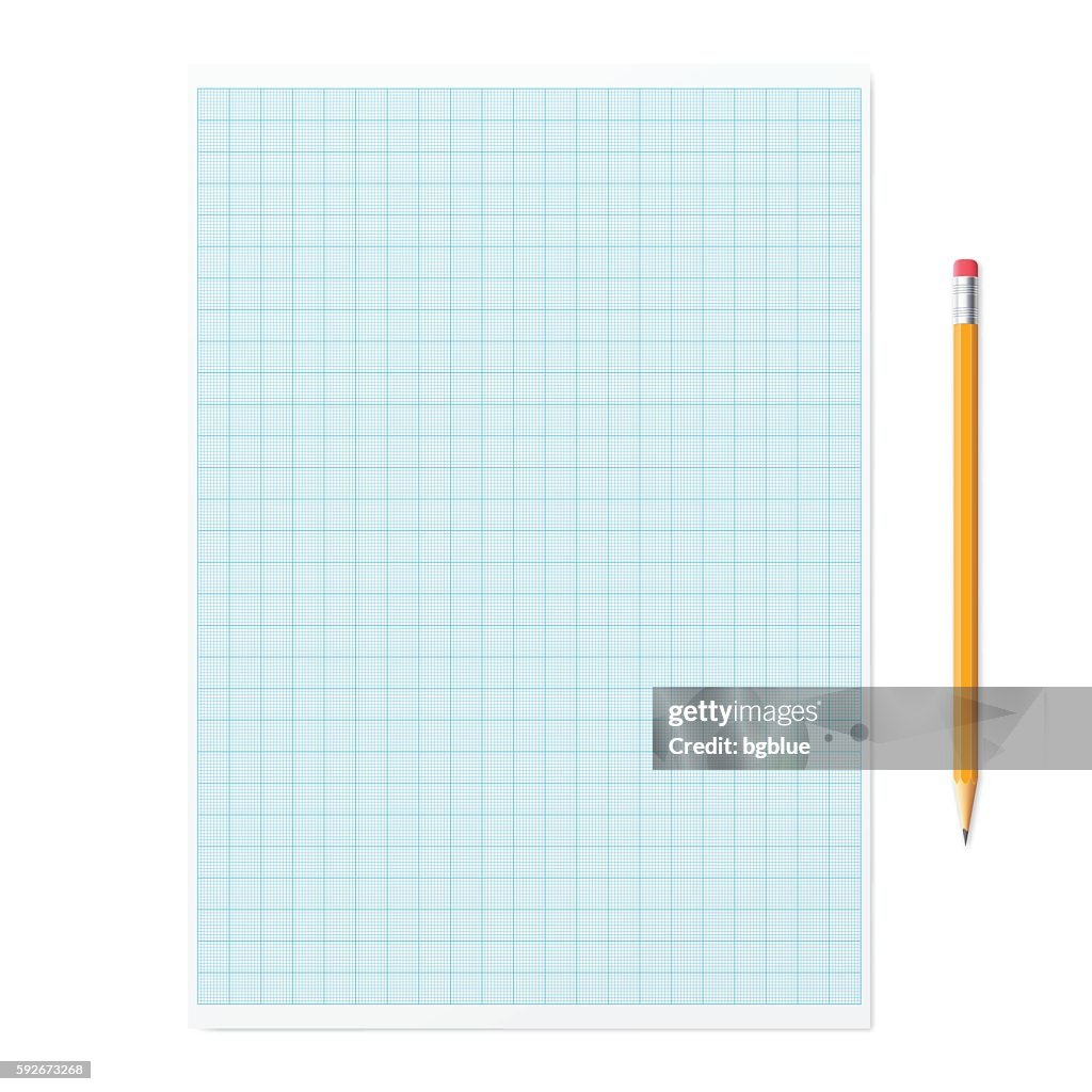 Papel gráfico con lápiz sobre fondo blanco