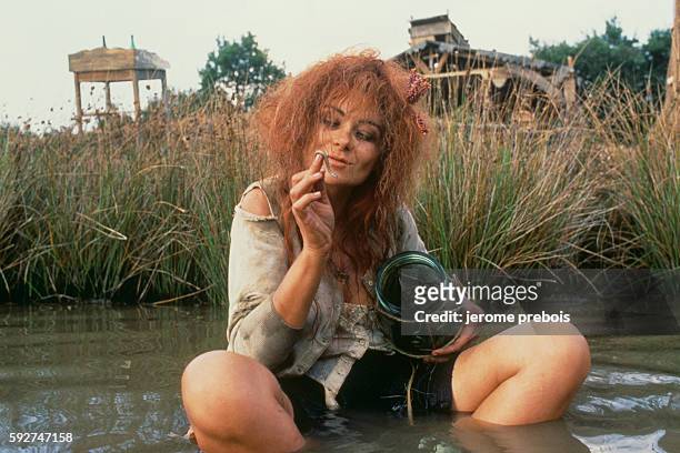 French actress Macha Meril on the set of the film La Vouivre, directed by Georges Wilson.