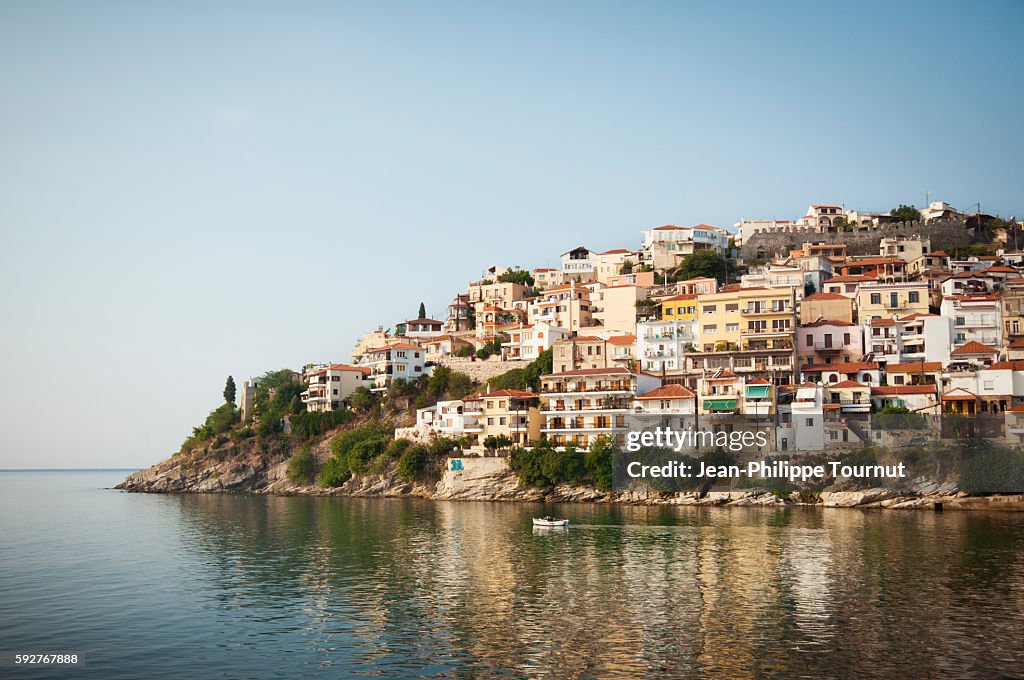 Colourful buildings on Kavala's coastline, Greece