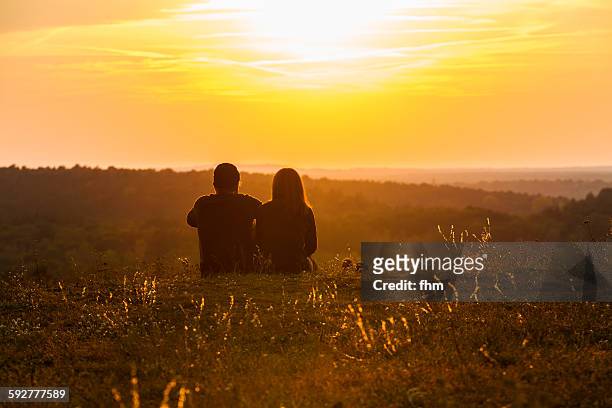 couple in a nice sunset - romantic sky stock pictures, royalty-free photos & images