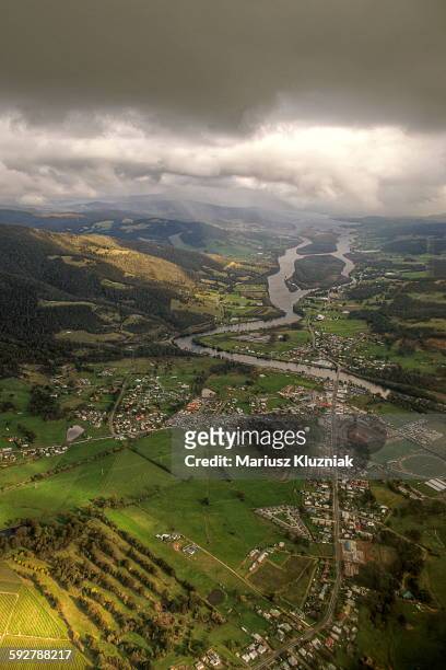 aerial view of huonville and woodstock - woodstock and aerial stock pictures, royalty-free photos & images