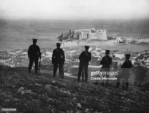 British Royal Marines on guard in the Dardanelles. Circa June 1915