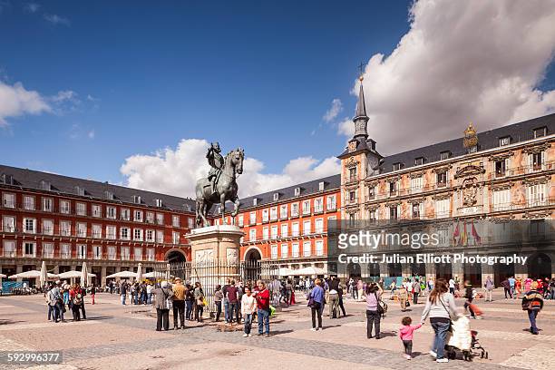 plaza mayor in madrid, spain. - madrid stock pictures, royalty-free photos & images