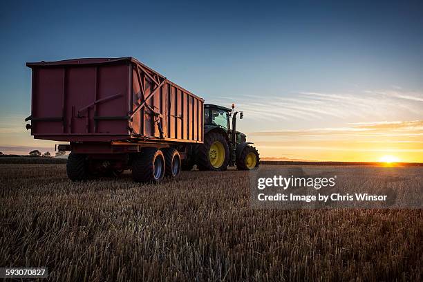 tractor sunset - agricultural equipment stockfoto's en -beelden