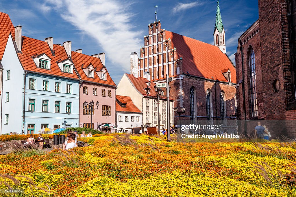 Riga, garden with the church of St. John