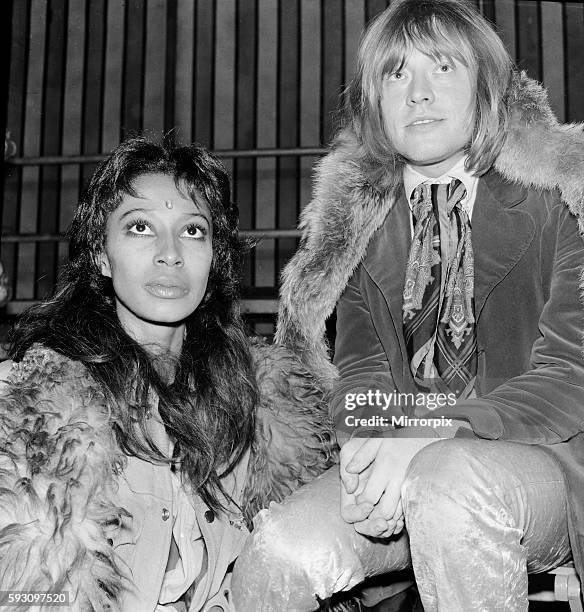 British musician Brian Jones with model Donyale Luna who played the part of the fire eaters assistant in the Rock 'n' Circus. 11th December 1968.