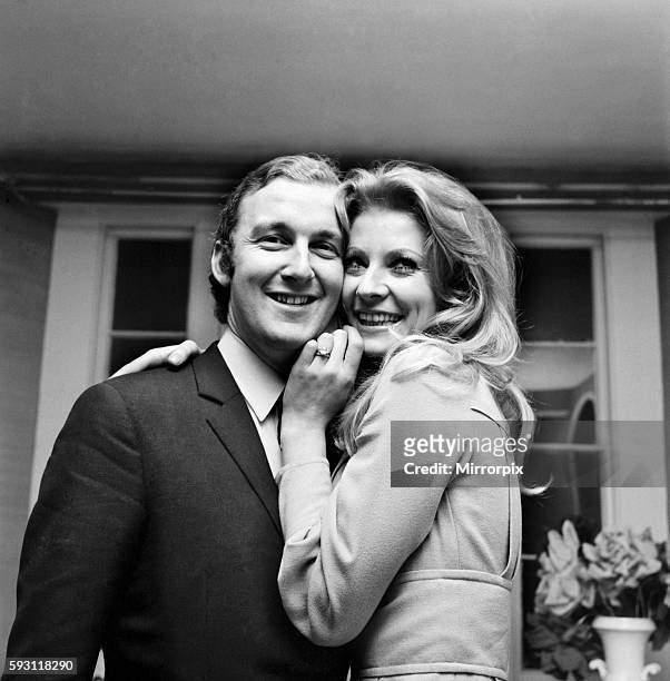 Actress Vicki Hodge with her advertising executive fiance Ian Heath at Ian's home in Belgravia. November 1969 Z11358-001